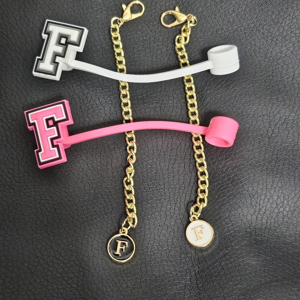2pcs Heart Letter Charm Accessories with 2pcs Straw Cover Cap for Tumbler Cup